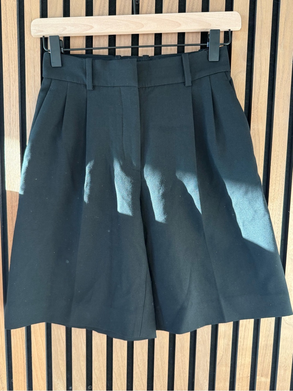 Babaton Black Pleated High-Waist Bermuda Shorts